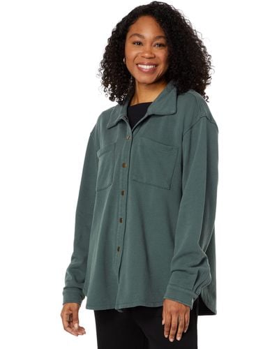 Mod-o-doc French Terry Long Sleeve Button-down Shacket - Green
