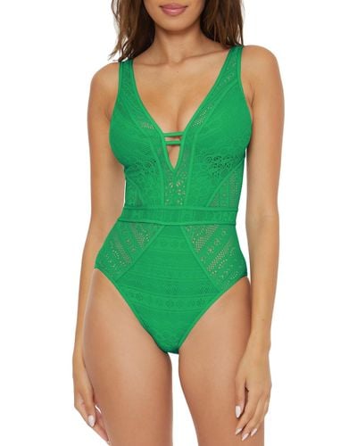 Becca Color Play Crochet Plunge One Piece - Green