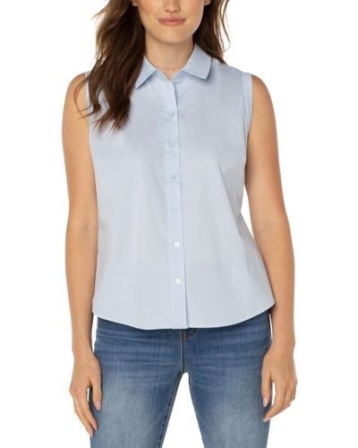 Liverpool Los Angeles Sleeveless Button Front Shirt - Blue