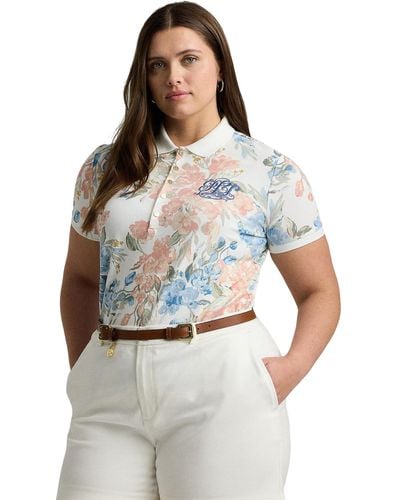 Lauren by Ralph Lauren Plus-size Floral Pique Polo Shirt - Gray