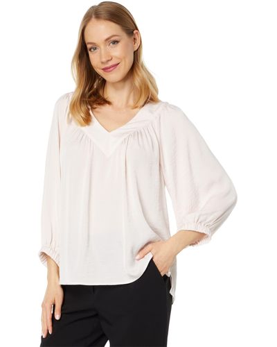 Vince Camuto Wide V-neck Blouse With Shirring - White