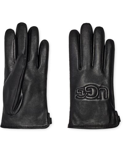 UGG Shorty Smart Gloves With Conductive Leather Palm - Black