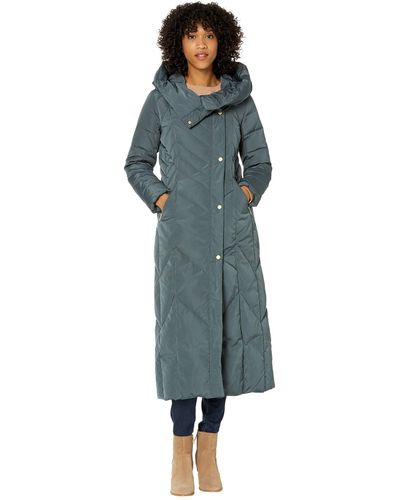 Cole Haan Taffeta Down Coat With Chevron Quilt Pattern - Blue
