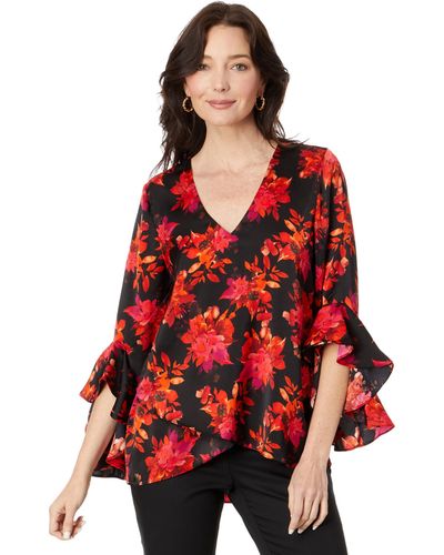 Vince Camuto V-neck Double Layer Hem Blouse - Red