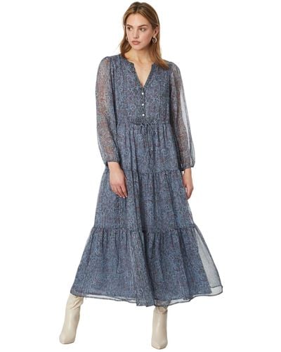 Lucky Brand Printed Shine Chiffon Maxi Dress - Blue