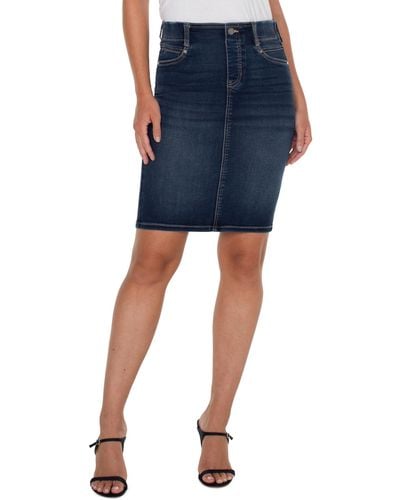 Liverpool Los Angeles Gia Glider Pull-on Forever Fit Denim Pencil Skirt - Blue
