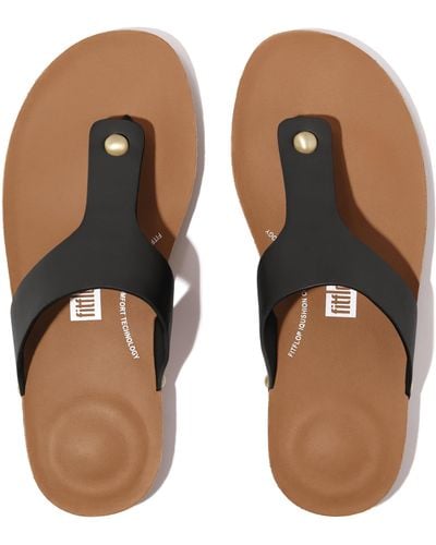 Fitflop Iqushion Leather Toe-post Sandals - Brown