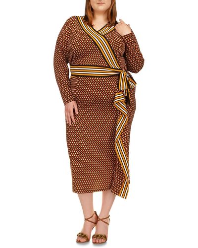 MICHAEL Michael Kors Plus Size Geo Border Wrap Top - Brown