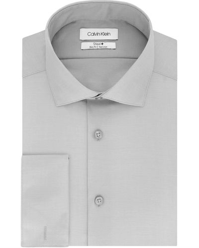 Calvin Klein Dress Shirt Slim Fit Non Iron Solid French Cuff - Gray