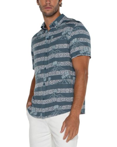Liverpool Los Angeles Short Sleeve Button Up Shirt - Blue