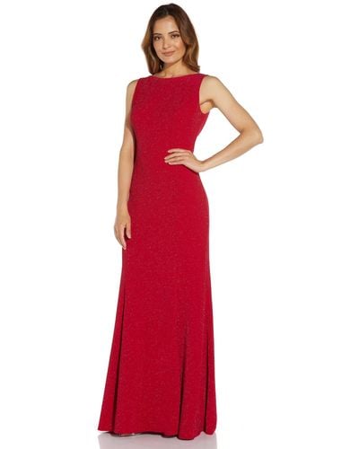 Adrianna Papell Metallic Knit Cowl Back Gown - Red