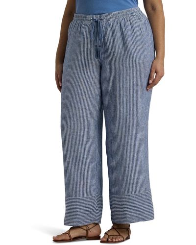 Lauren by Ralph Lauren Plus-size Pinstripe Linen Wide-leg Pant - Blue