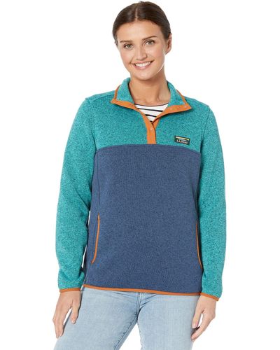 L.L. Bean Petite Sweater Fleece Pullover Color-block - Blue
