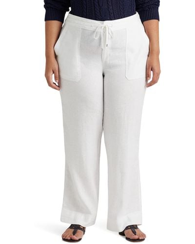 Lauren by Ralph Lauren Plus Size Linen Drawcord Pants - White
