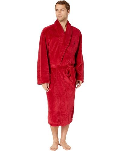 Polo Ralph Lauren Microfiber Plush Long Sleeve Shawl Collar Robe - Red