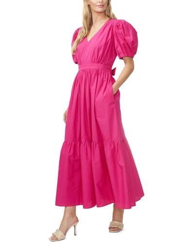 Cece Cotton Poplin Short Puff Sleeve Maxi Dress - Pink