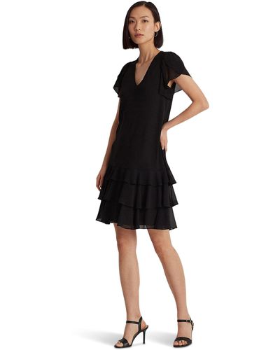 Lauren by Ralph Lauren Georgette Drop-waist Dress - Black