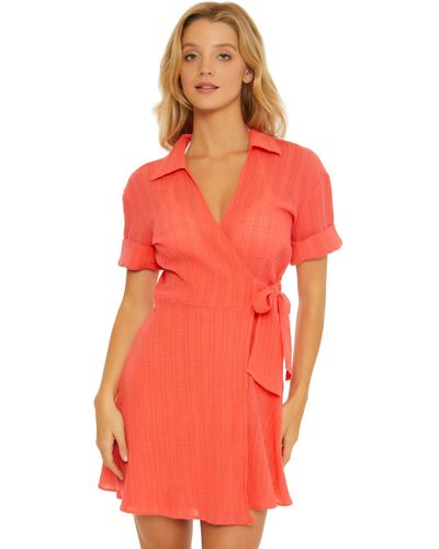 Becca Playa Textured Collared Wrap Shirtdress Cover-up