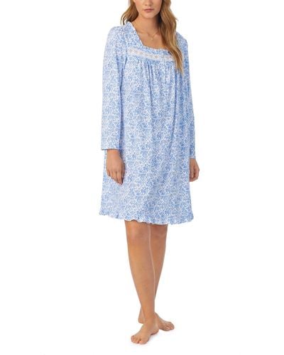 Eileen West Long Sleeve Cotton Jersey Short Gown - Blue