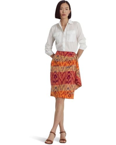 Lauren by Ralph Lauren Petite Geo-motif Cotton-linen Wrap Skirt - White