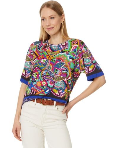 Johnny Was The Janie Favorite Oversized Cropped Tee- Demarne - Blue