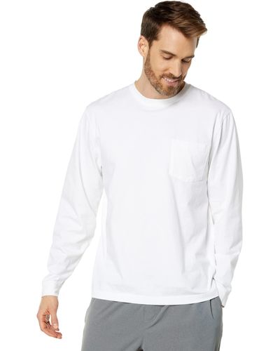 L.L. Bean Carefree Unshrinkable Tee With Pocket Long Sleeve - White