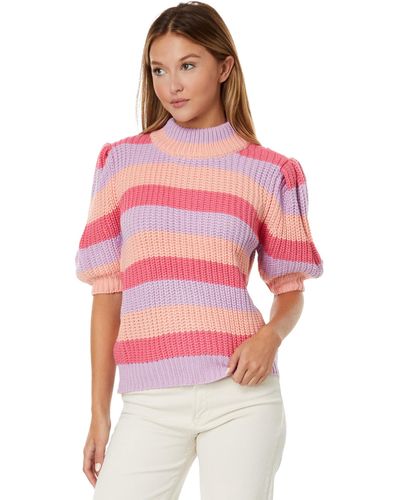 English Factory Stripe Mock Neck Sweater - Red