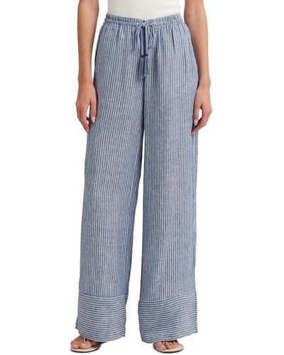 Lauren by Ralph Lauren Pinstripe Linen Wide-leg Pants - Blue