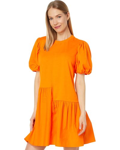 English Factory Knit Woven Mixed Dress - Orange