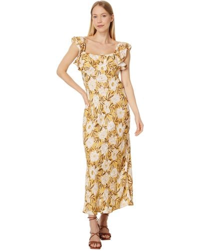 Madewell Flutter-sleeve Slip Maxi Dress In Floral Cupro-blend - Metallic