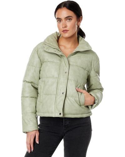 Avec Les Filles Faux-ever Leather Cropped Puffer - Green