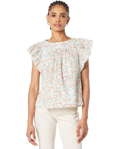 Lilla P Flutter Sleeve Seamed Printed Voile Top - White