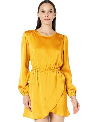MICHAEL Michael Kors Satin Long Sleeve Flounce Dress - Yellow