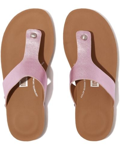 Fitflop Iqushion Metallic-leather Toe-post Sandals - Brown