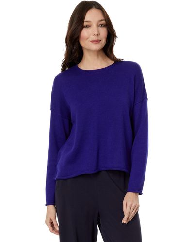 Eileen Fisher Petite Crew Neck Boxy Pullover - Blue