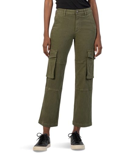 Kut From The Kloth Pattie Mid Rise Straight Leg Cargo Slash Front Pockets In Army Green