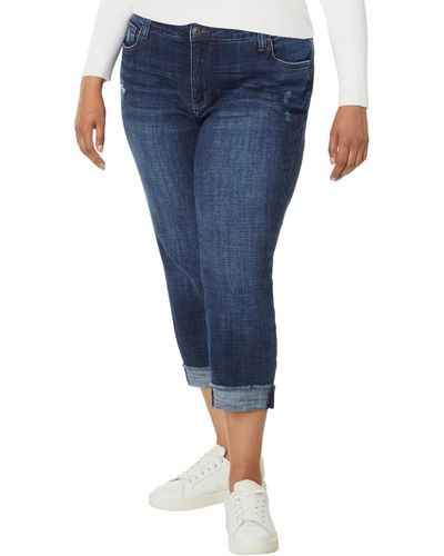 Kut From The Kloth Plus Size Amy Crop Straight Leg Roll-up Fray Prestigious - Blue