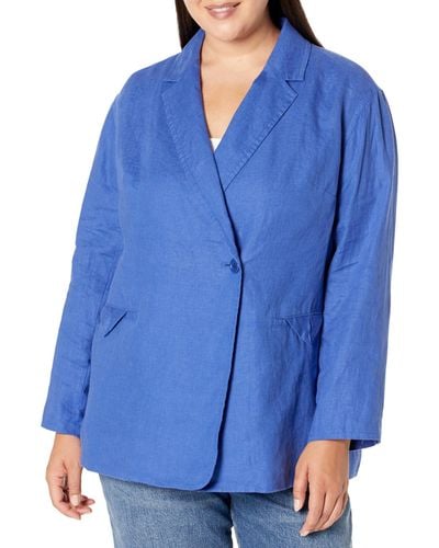 Madewell Plus Double-breasted Crossover Blazer In 100% Linen - Blue