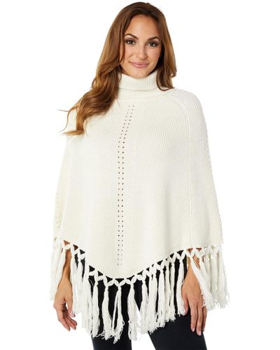 BCBGMAXAZRIA Fringe Poncho Sweater - White