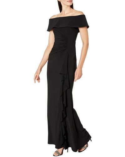 Xscape Long Ity Off-the-shoulder Side Ruched - Black