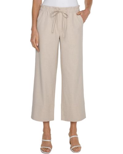 Liverpool Los Angeles Pull On Mid Rise Tie Waist Wide Leg Crop Textured Stretch Woven - Natural