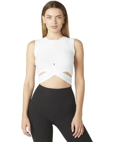 Beyond Yoga Under Over Lightweight Cropped Muscle Tank - White