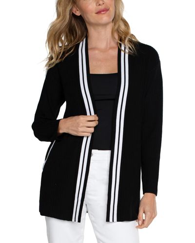 Liverpool Los Angeles Long Line Open Front Cardigan Sweater With Novelty Rib Trim - Black