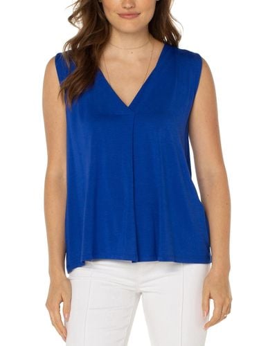 Liverpool Los Angeles Sleeveless V-neck Modal Knit Top With Tucks - Blue