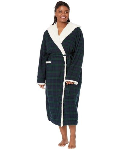 L.L. Bean Plus Size Scotch Plaid Flannel Sherpa Lined Long Robe - Black