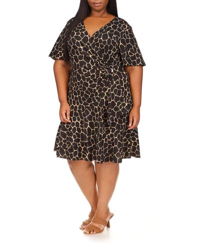 MICHAEL Michael Kors Plus Size Giraffe Flutter Mini Wrap Dress - Black