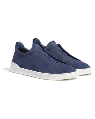 ZEGNA Utility Suede Triple Stitch Sneakers - Blue
