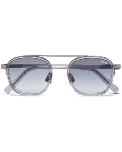 Zegna Transparent Light Orizzonte I Acetate And Metal Sunglasses - Blue