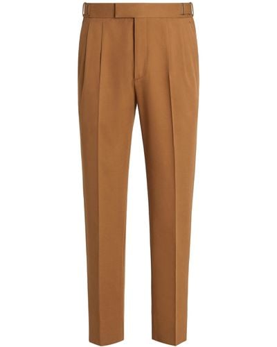 ZEGNA Dark Foliage Cotton And Wool Trousers - Natural