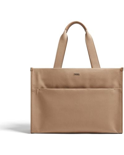 Zegna Dark Cotton And Leather Tote Bag E/W - Natural